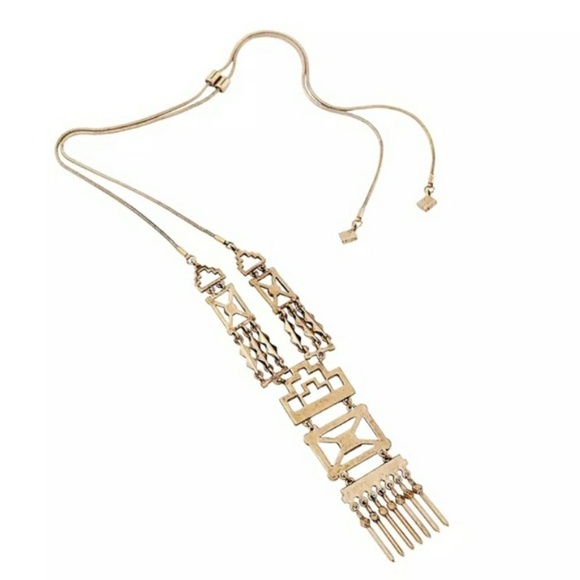 Antique Gold Look Metal Fringe Statement Necklace - Picture 4 of 5